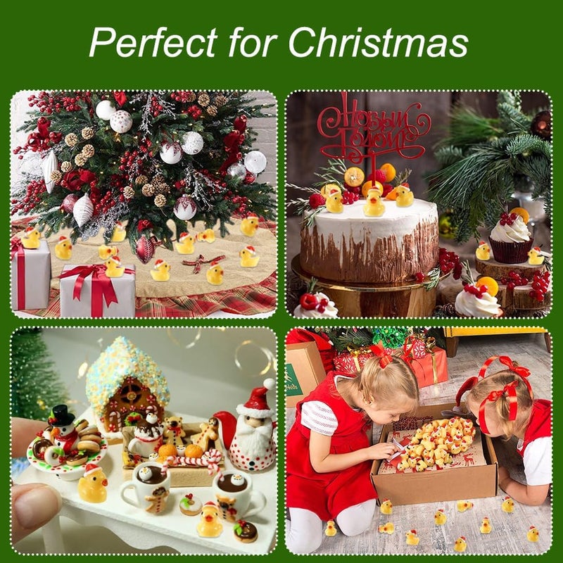 DULEFUN 60pcs Christmas Mini Ducks, Tiny Small Little Resin Ducks to Hide Miniatures Yellow Duck Figures for Xmas Goodie Bag Fillers Party Favors Decorations - Image 5